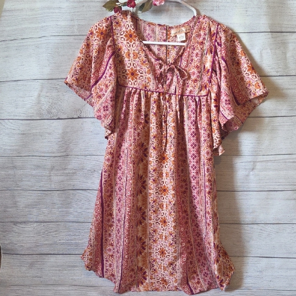 Chic Bohemian Mini Dress in Pink, Purple and Orange